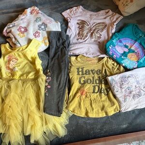 Girls' Clothing Bundle with Yellow Belle Dress and Graphic Tees and leggings